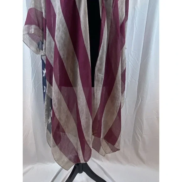 New Americana Red Blue Lightweight Rayon Cardigan Women's One Size - Picture 6 of 10